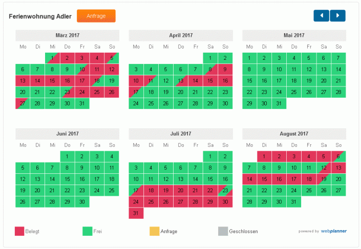 Webplanner Calendar – Kalender und Formular für Ihre Homepage
